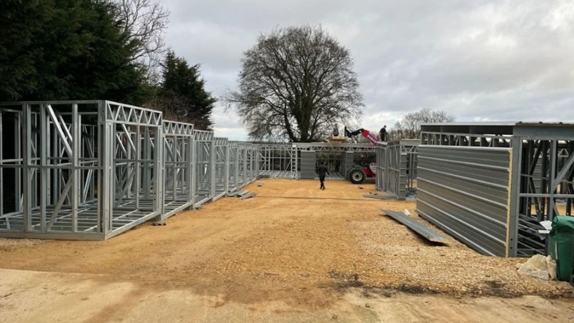 Steel frames for new self storage units going up on a cleared site