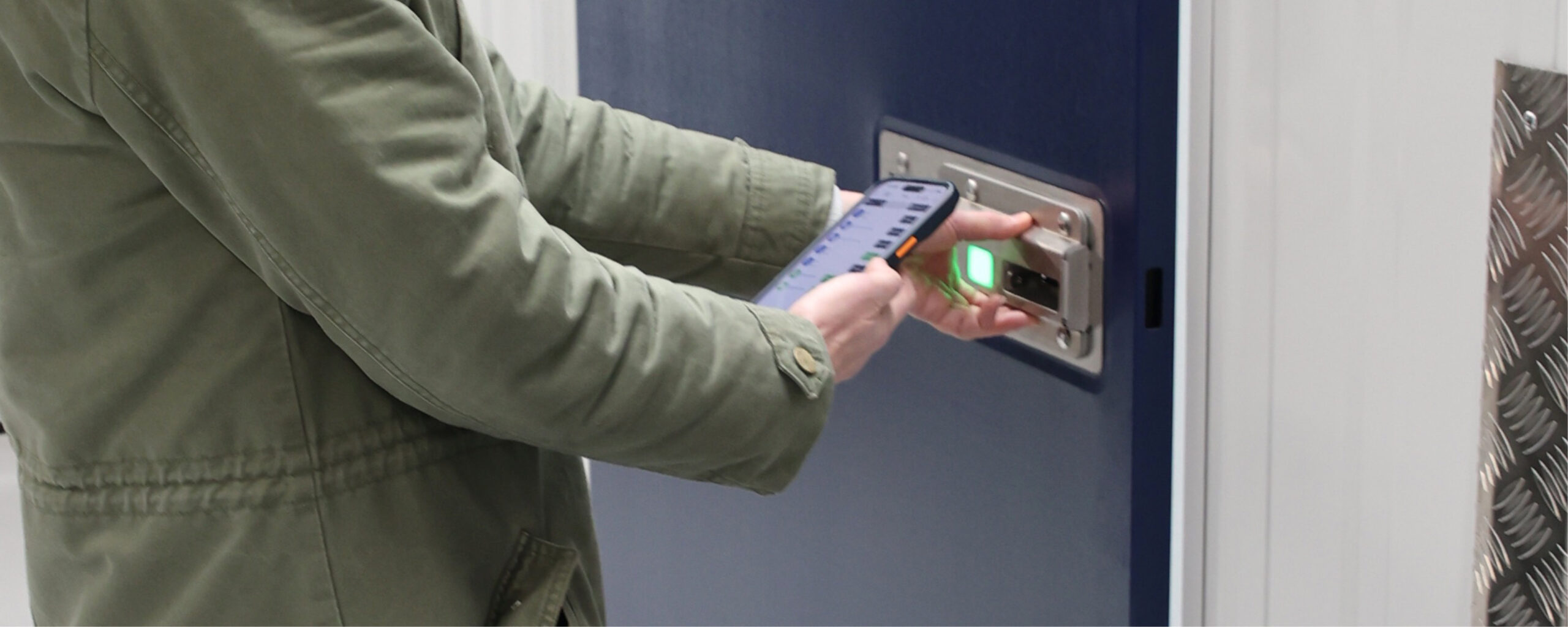 Woman unlocking storage unit