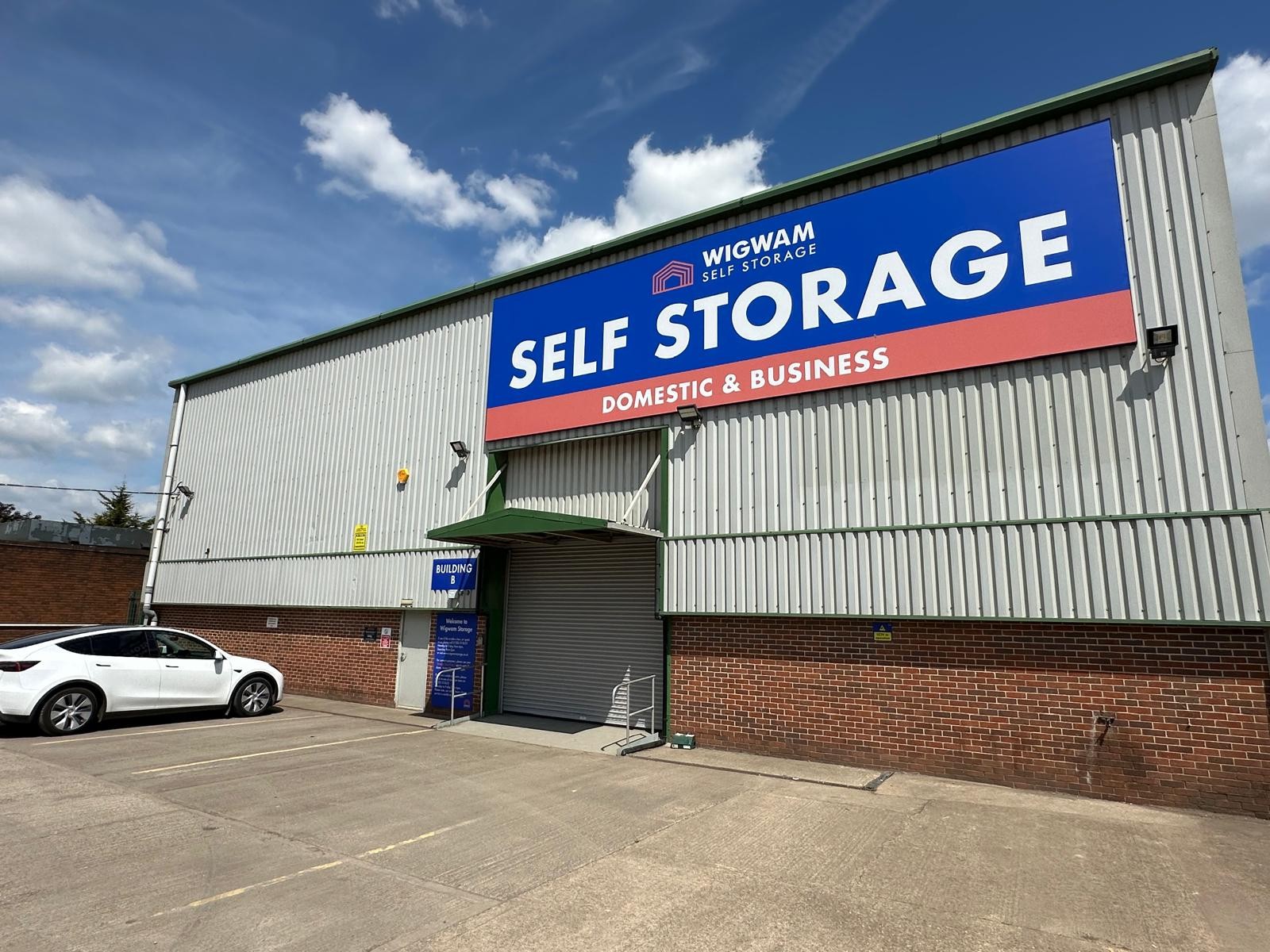 Wigwam Self Storage Burton, a converted industrial unit with roadside signage